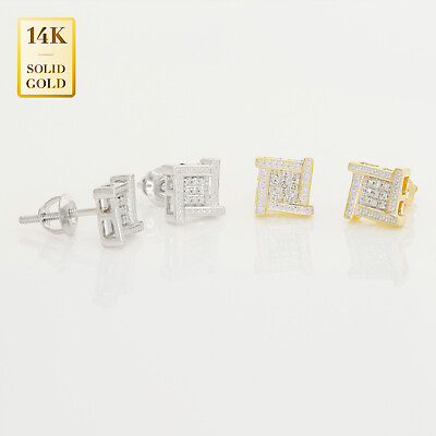 #ad 14K Real Diamond Mens Square Stud Earrings Real Solid Gold Genuine