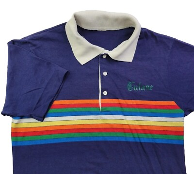 #ad Vintage 70#x27;s Tulane University Polo New Orleans Rainbow Stripe Men#x27;s Medium