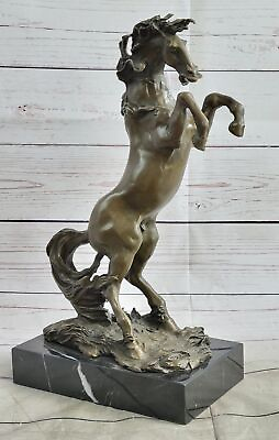 Signed Milo Excited Rearing Horse Bronze Marble Sculpture Racing Marble Sale