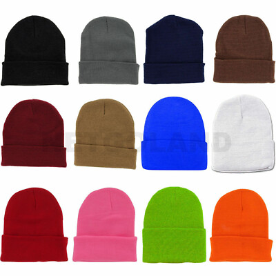 Solid Plain Beanie Hat Ski Cap Skull Knit Cuff Warm Slouchy Unisex Pick Colors*
