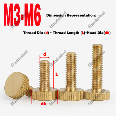 Knurled Thumb Nut Screws Brass Flat Round Head Hand Grip Knob Bolt M3 M4 M5 M6