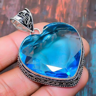 Swiss Blue Topaz Gemstone Handmade Gift Jewelry Pendant 1.97quot; g963