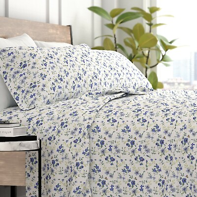 #ad Kaycie Gray Fashion 4 Piece Ultra Soft 100% Microfiber Blossoms Bed Sheet Set