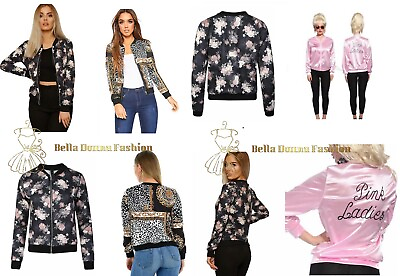 #ad Ladies Floral Print Front Zip Up Bomber Jacket Zipper Top Womens Stylish Coat Uk