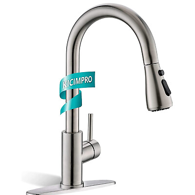 Commercial Kitchen Sink Faucet Pull Out Sprayer Mixer Tap Brushed Nickelamp;Cover