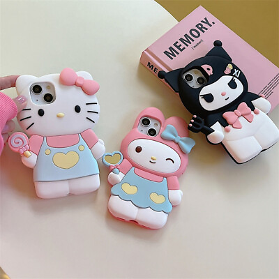 For iPhone 15 Pro Max 14 13 12 11 XR 3D Cute Hello Kitty Kuromi Shockproof Case