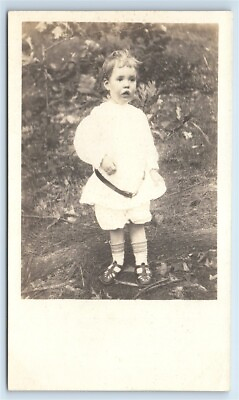 #ad #ad Postcard Young Child Standing in Yard Brush RPPC H145