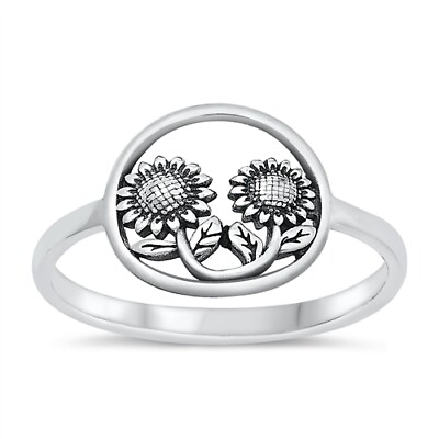 #ad Sunflower Nature Fashion Ring .925 Sterling Silver NEW Size 4 to 10 NEW