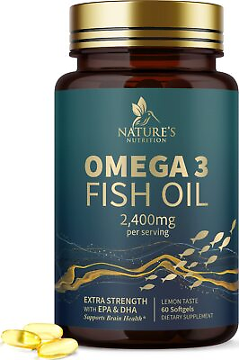 #ad Omega 3 Fish Oil Capsules 3x Strength 2400mg EPA amp; DHA Highest Potency