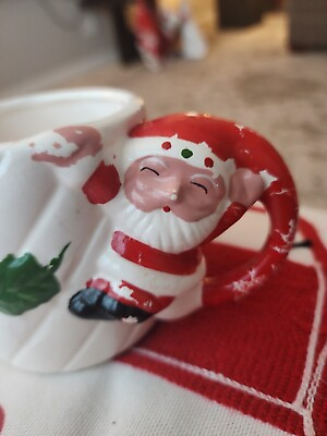 #ad Vintage Santa Claus Mug Cup Coffee Milk Christmas Jolly Santa Hat on Handle