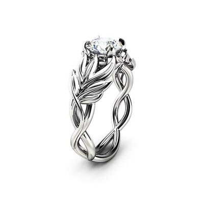 #ad 1.5Ct Round Cut CZ CZ Flower Leaf Engagement Wedding Ring Solid 925 Silver