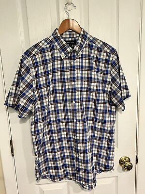 #ad Tommy Hilfiger Shirt Mens L Plaid Button Up Short Sleeve Blue Red White Black