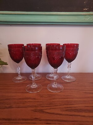WINE GOBLET CRYSTAL D#x27;arques Ruby Red Cranberry CUT GLASS LUMINARC SET OF 6...