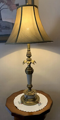 Stiffel brass ceramic Hollywood Regency MCM Table Lamp32” X base 7”base Switch