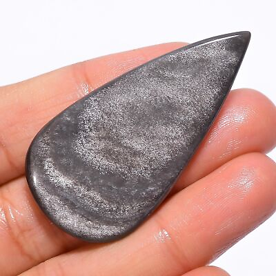#ad Natural Silver Sheen Obsidian Pear Shape Cabochon Gemstone 35 Ct 48X24X6mm A1118