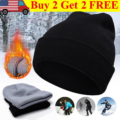 #ad Men Women Plain Winter Warm Hats Cuff Beanie Knit Hat Cap Slouchy Skull Ski Hats