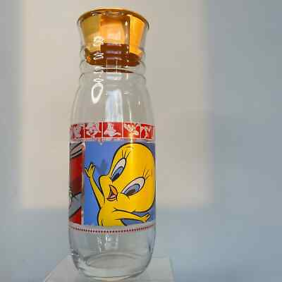 #ad Vintage1994 Looney Tunes Glass Tweetie amp; Bugs Bunny Luminarc Carafe Vase Pitcher