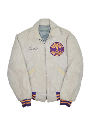 #ad #ad Vintage 70s Wool Varsity Jacket Mens 40 M Grey Full Zip Sharon Hill High School