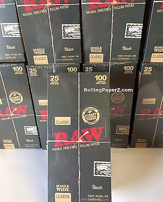 #ad Full Box 25 Packs RAW BLACK double pressed CLASSIC SINGLE WIDE ROLLING PAPERS
