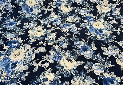 #ad Waverly Apple Hill Indigo Blue Floral Drapery Upholstery Fabric By the Yard