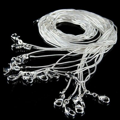 #ad 5 10Pcs 925 Silver Solid 1MM Snake Chain Necklace For Pendant Jewelry Wholesale