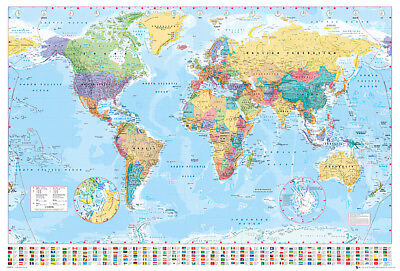#ad Political Map Of The World Poster Print World Map With Flags 2016