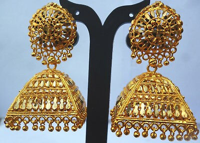 #ad Indian Earrings 2cm Long 22K Gold Plated Fashion Wedding Bali Jhumki Polished ad
