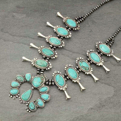 #ad *NWT* Full Squash Blossom Natural Turquoise Necklace 7325340089