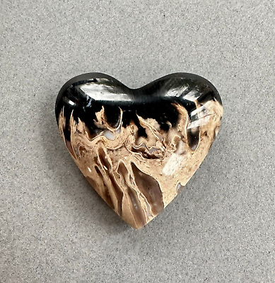 #ad #ad Palm Root Agate Cabochon Heart Shaped Fossilized Stone for Jewelry Black 30mm