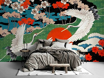 #ad 3D Japanese Floral Crane Self adhesive Removable Wallpaper Murals Wall 144