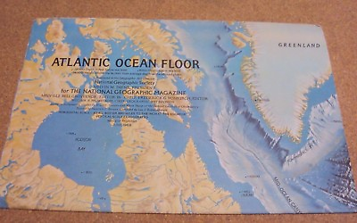 #ad Vintage National Geographic June 1968 Map Poster Atlantic Ocean Floor