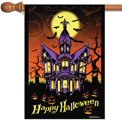 Toland Halloween Manor 28x40 Spooky Haunted Home Moon Bat House Flag