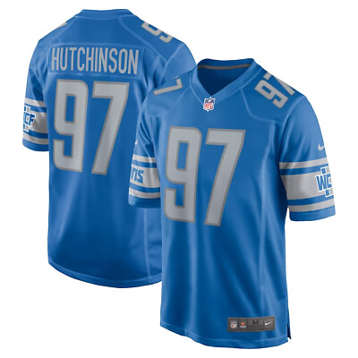 #ad #ad Detroit Lions Aidan Hutchinson Player Game Jersey Blue