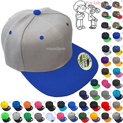 #ad Baseball Cap Kids Solid Plain Boys Children Snapback Hat Classic Visor Flat Brim