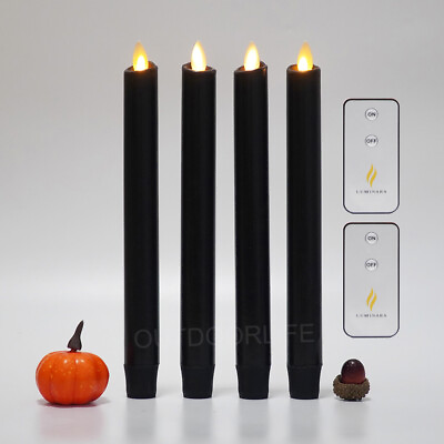 Luminara Flameless Moving Flame Wax Taper Candles Black Remote Set of 2 4 6 8 10