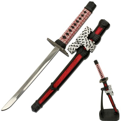 #ad 8quot; RED MINI JAPANESE KATANA SAMURAI SWORD LETTER OPENER w DISPLAY STAND Ninja