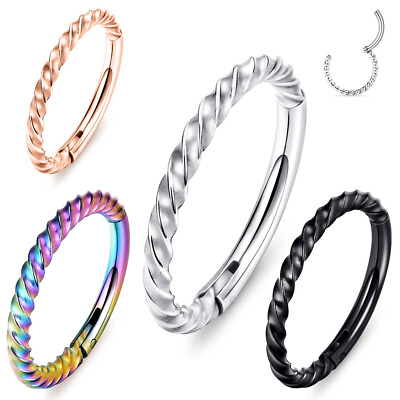 #ad 16G Stainless Steel Hinged Ring Braided Septum Clicker Nose Helix Tragus Earring