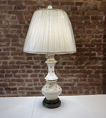 Vintage Antique Porcelain Ceramic Table Lamp Gold Floral Brass Mid Century 31quot;
