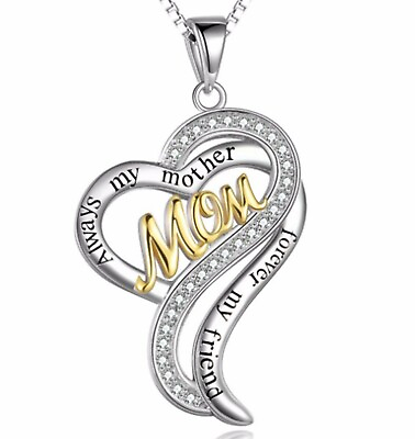 #ad Women Mom Forever Friend CZ Heart 925 Sterling Silver Pendant Mother day Gift