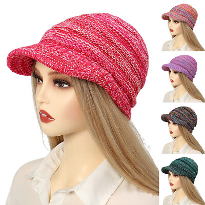 #ad #ad Winter Keep Warm Cap Brim Hat Stitching Plush Hat Knitted Crochet Beanie Ladies