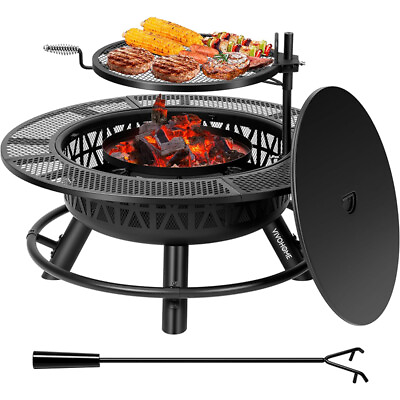 #ad 35#x27;#x27; Outdoor Wood Burning Round Fire Pit Barbecue Pit BBQ Backyard Fireplace