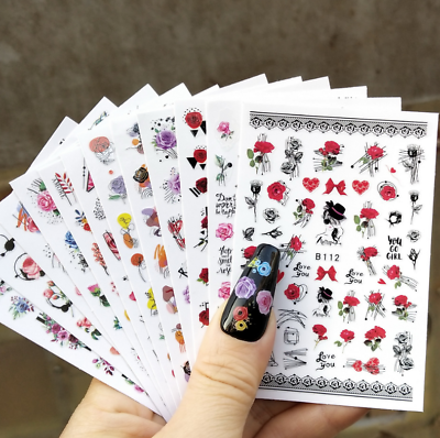 #ad 3D Nail Art Sticker Rose Flower Heart Floral Decals Manicure Peel amp; Stick NS33