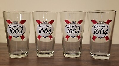 #ad Set of 4 Kronenbourg 1664 French 16 oz Pint Beer Glasses France
