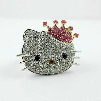 Crown Hello Kitty 2Ct Round VVS1 D Diamond Engagement Ring 14k White Gold Finish