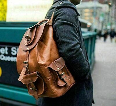 Handmade 22quot; Large Backpack Genuine Vintage Leather Laptop Rucksack Travel Bag