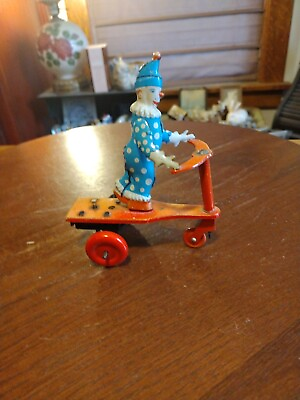 #ad Vintage Tin Litho Toy Clown On Scooter Lemeznaugvnr Budapest For Repair RARE