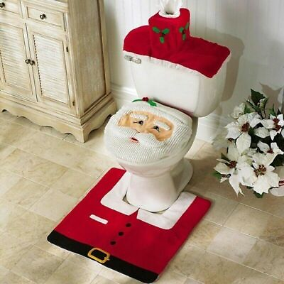 Merry Christmas Toilet Seat amp; Cover Santa Claus Bathroom Mat Christmas Home Deco