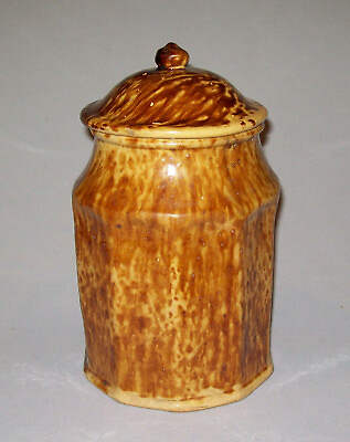 Old Antique Vtg Ca 1800s Rockingham Glaze Bennington Type Paneled Jar With Lid