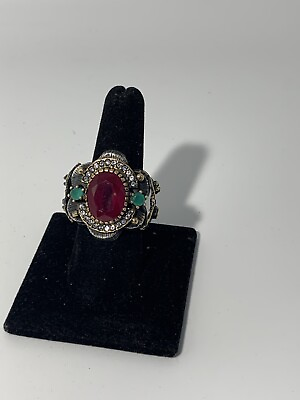 #ad Sterling Silver Red Gemstone Ring