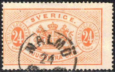 #ad Sweden Sc #o8a Used Official Stamp 24o 1874 CV $22.50 B2308
